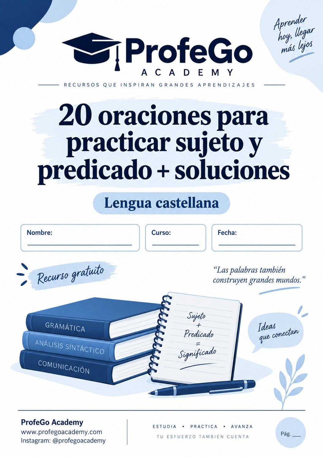 20 oraciones para practicar sujeto y predicado + soluciones